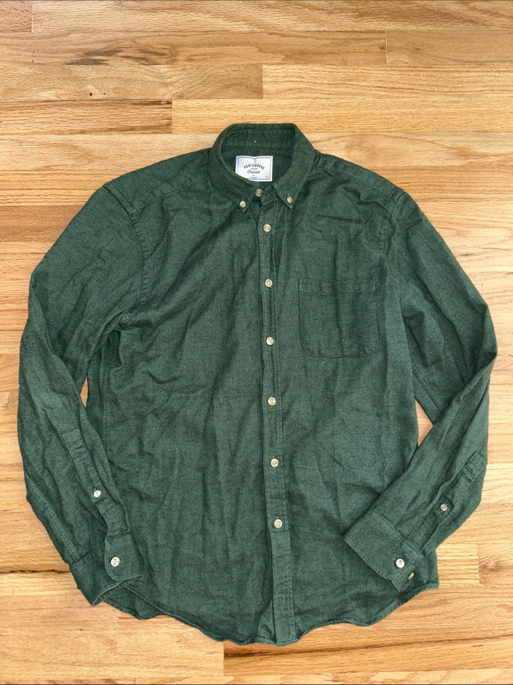 Portuguese Flannel Teca Brushed Flannel Button Down Shirt - Moss Green - Picture 5 of 7